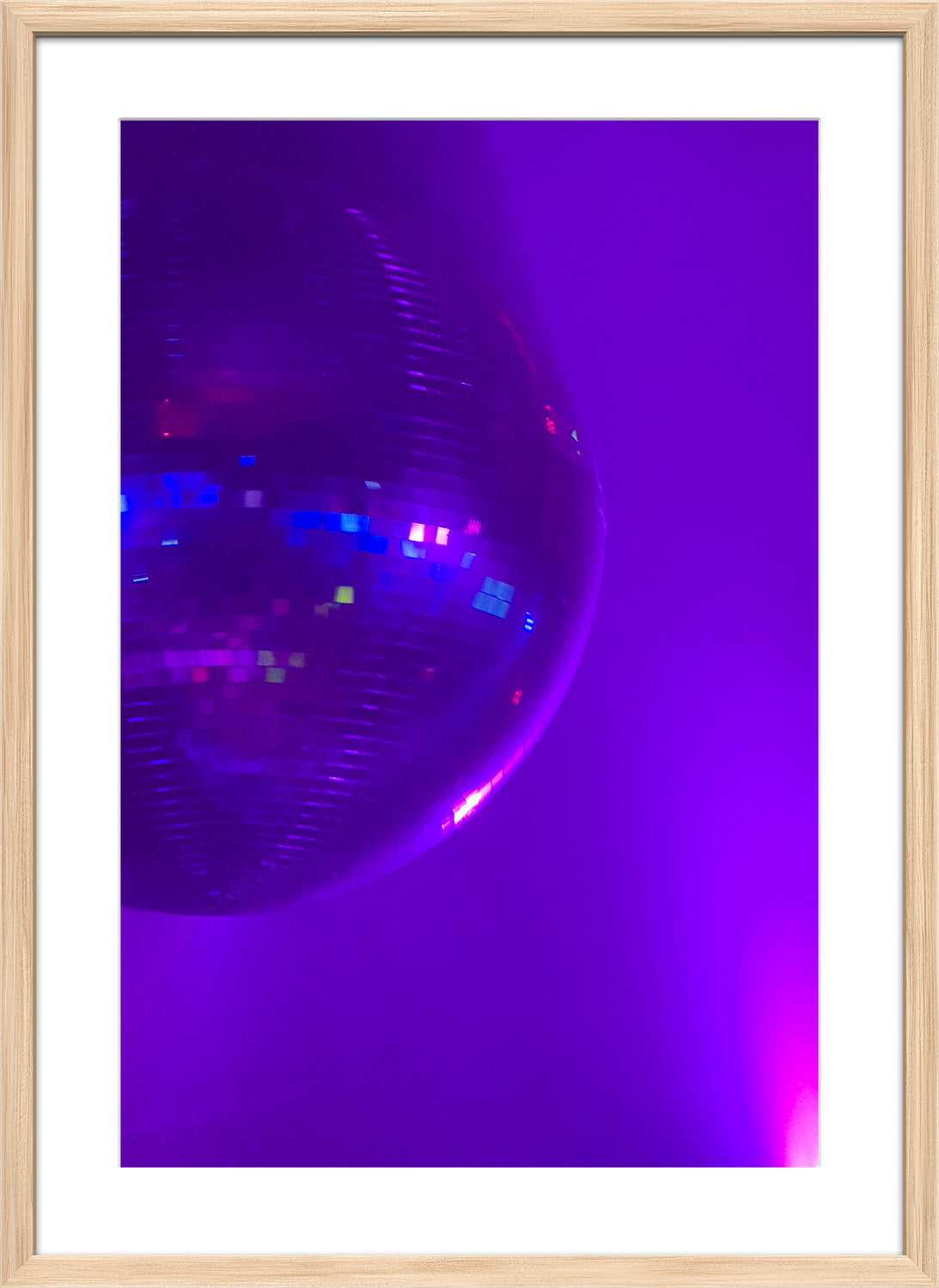 disco ball purple background print natural frame