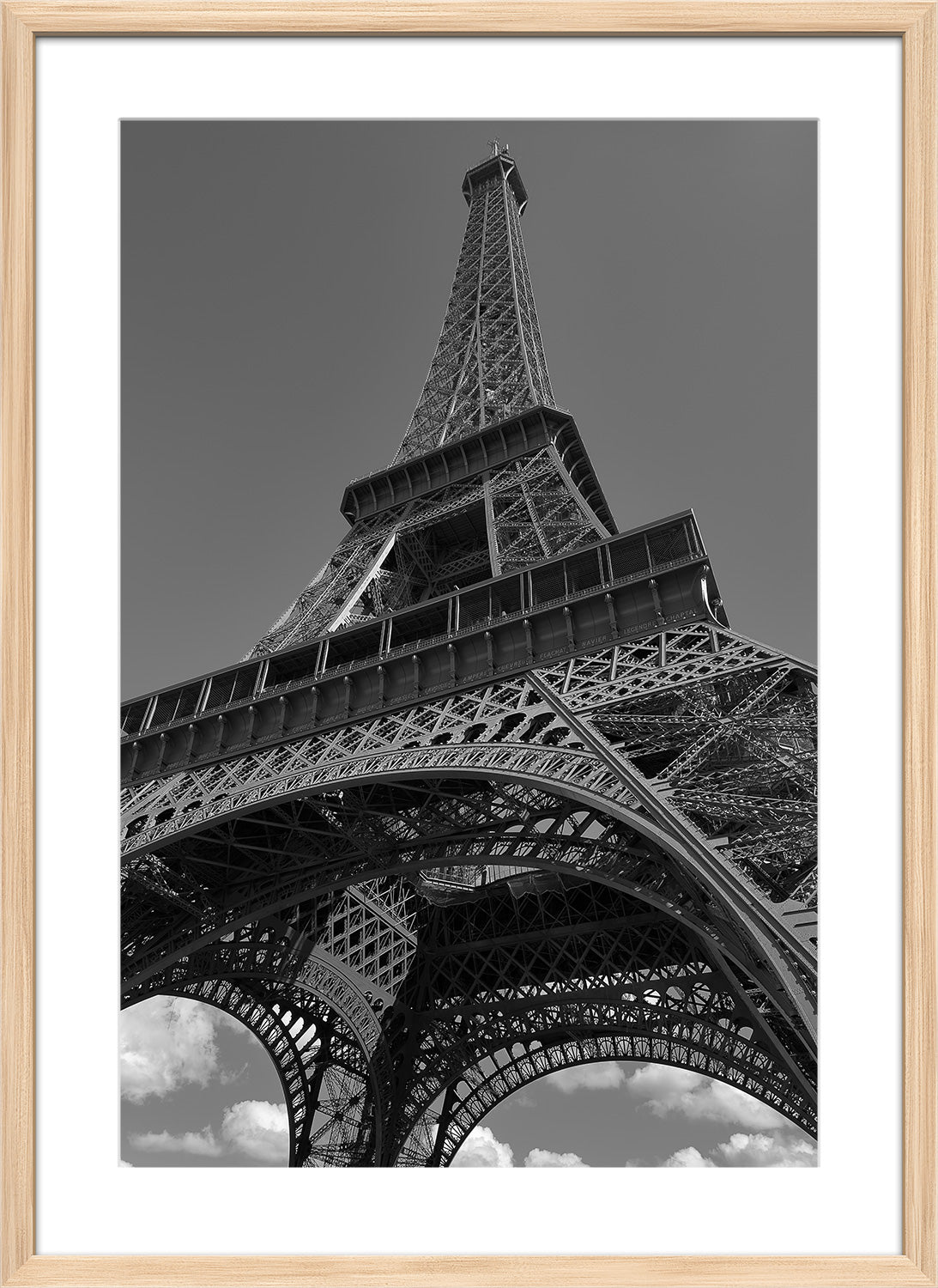 Eiffel tower black and white print wood frame