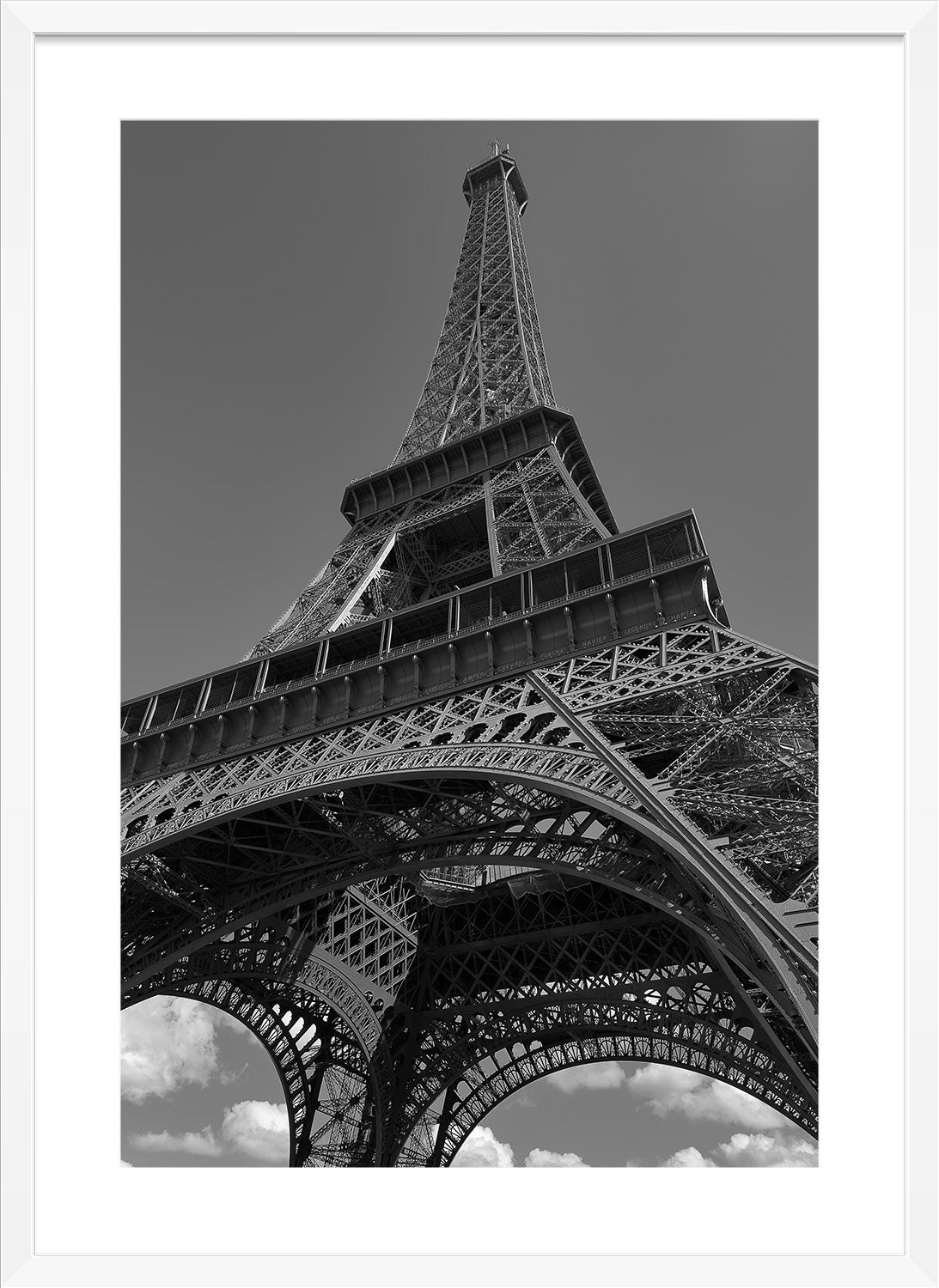 Eiffel tower black and white print white frame