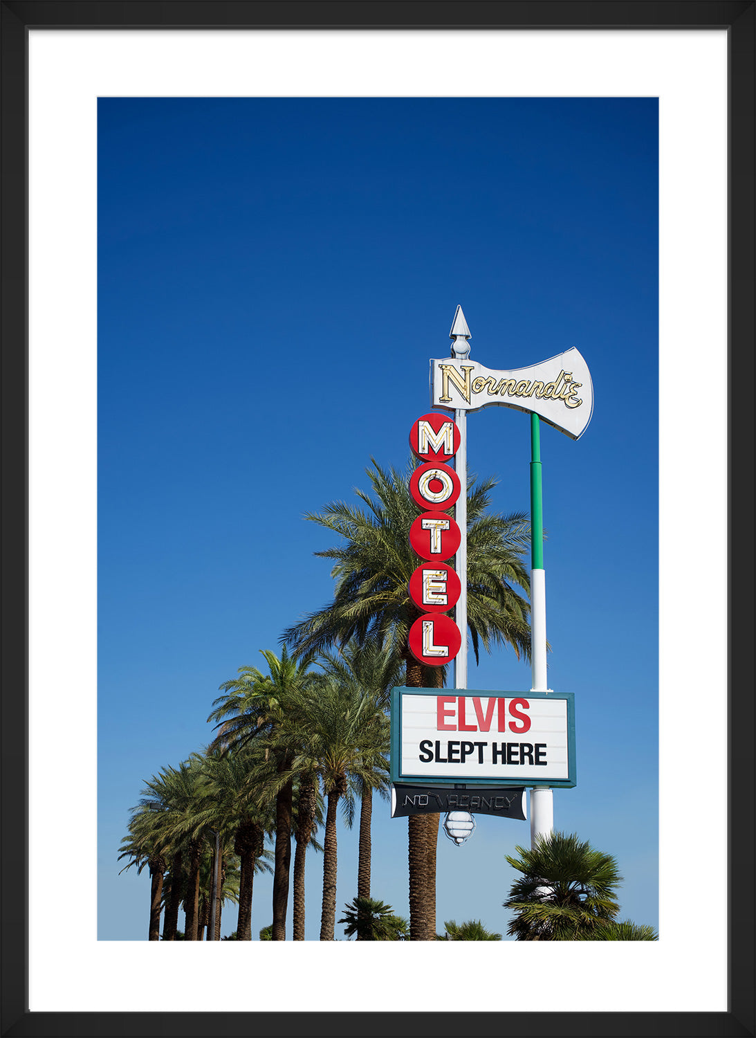Elvis slept here sign at motel print black frame