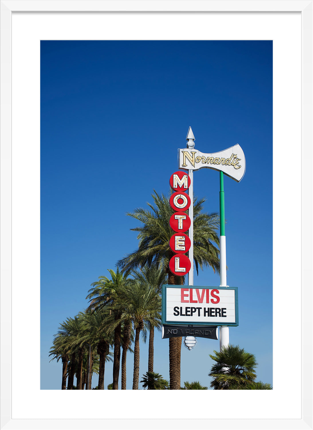 Elvis slept here sign at motel print white frame