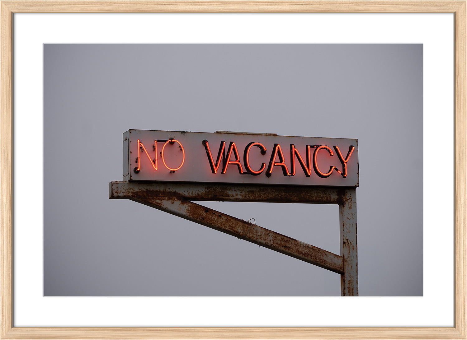 no vacancy sign print natural frame