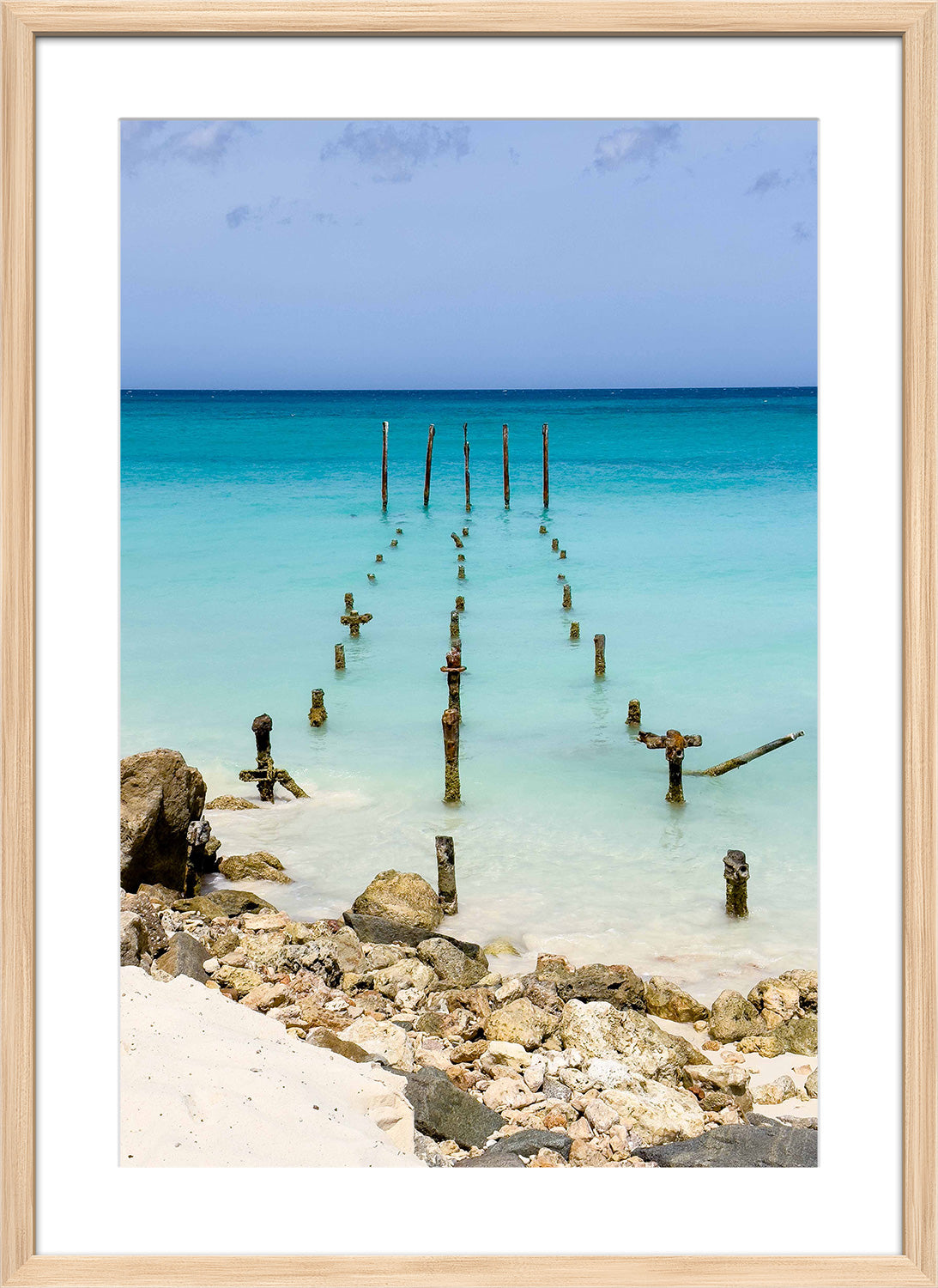 ocean print wood frame