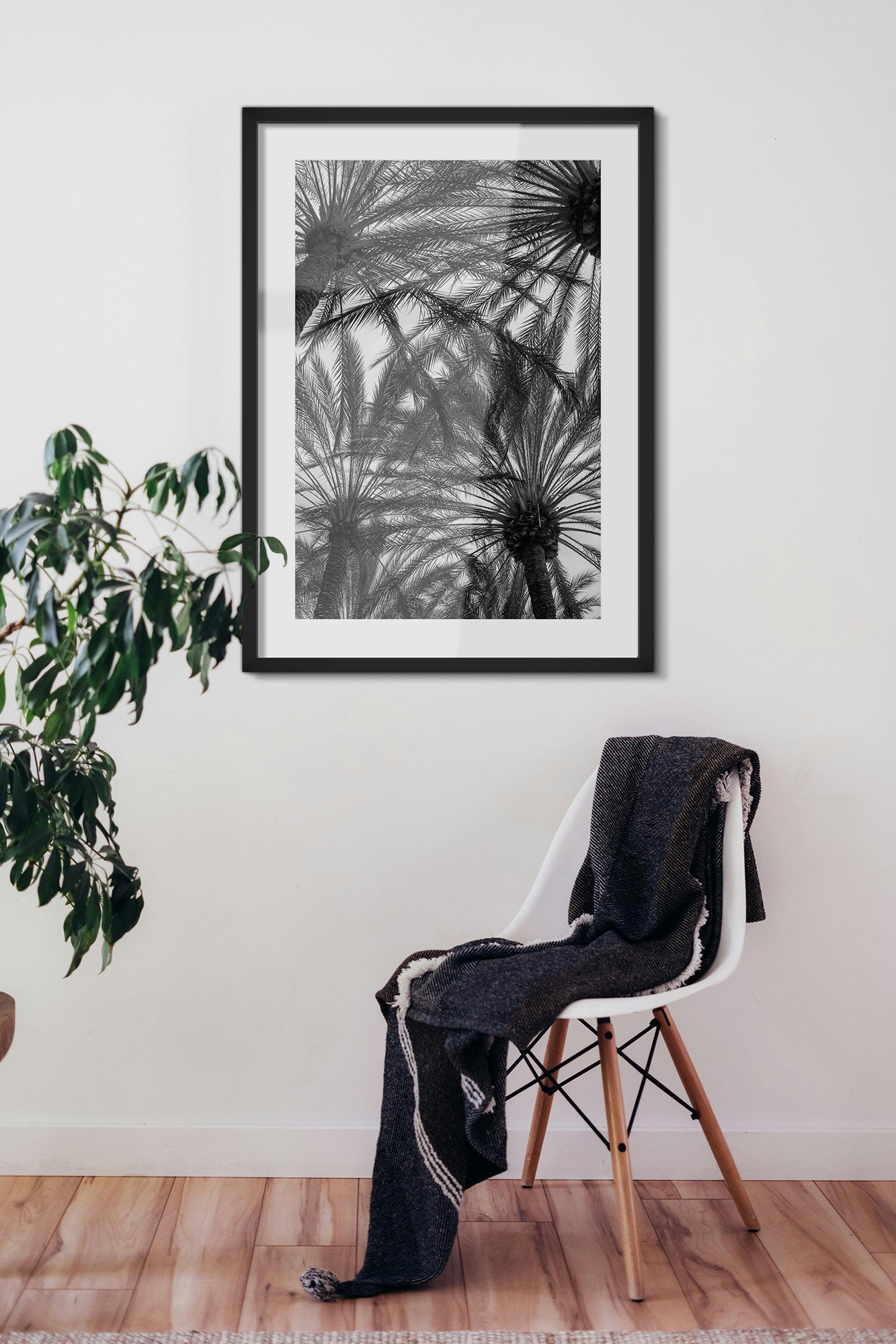 palm trees print in living room