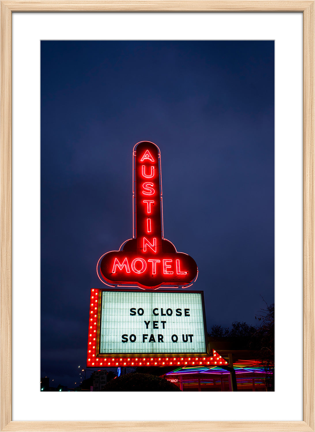 austin motel print natural frame