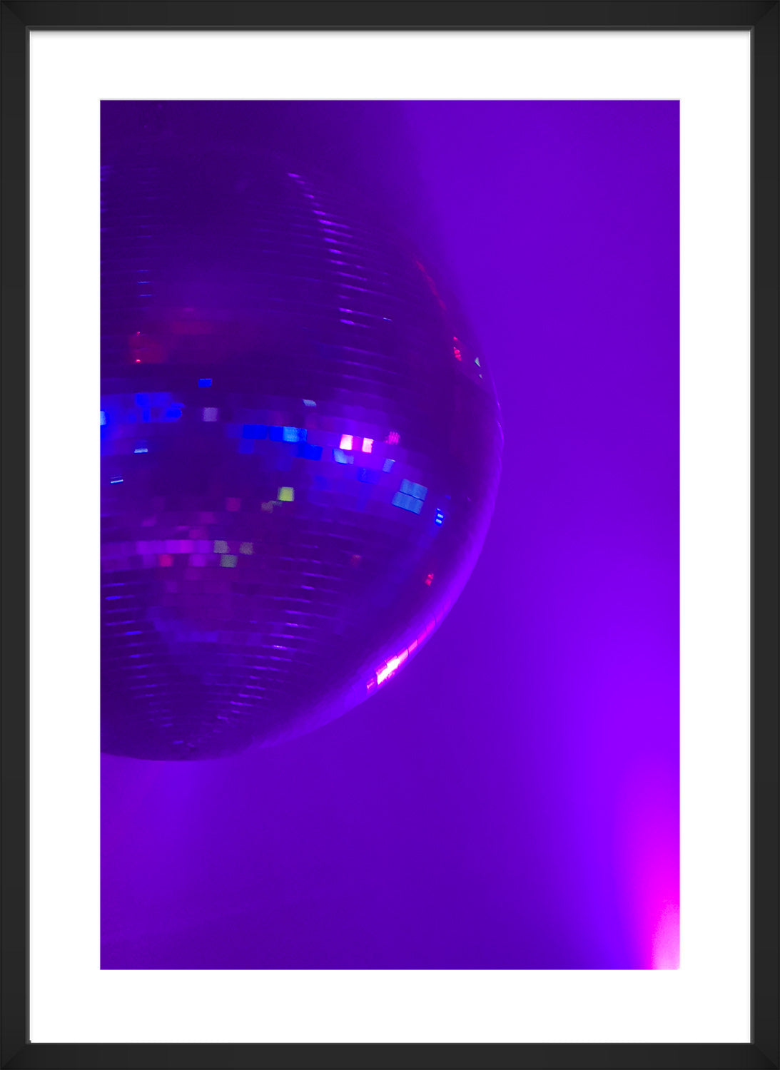 disco ball purple background print black frame