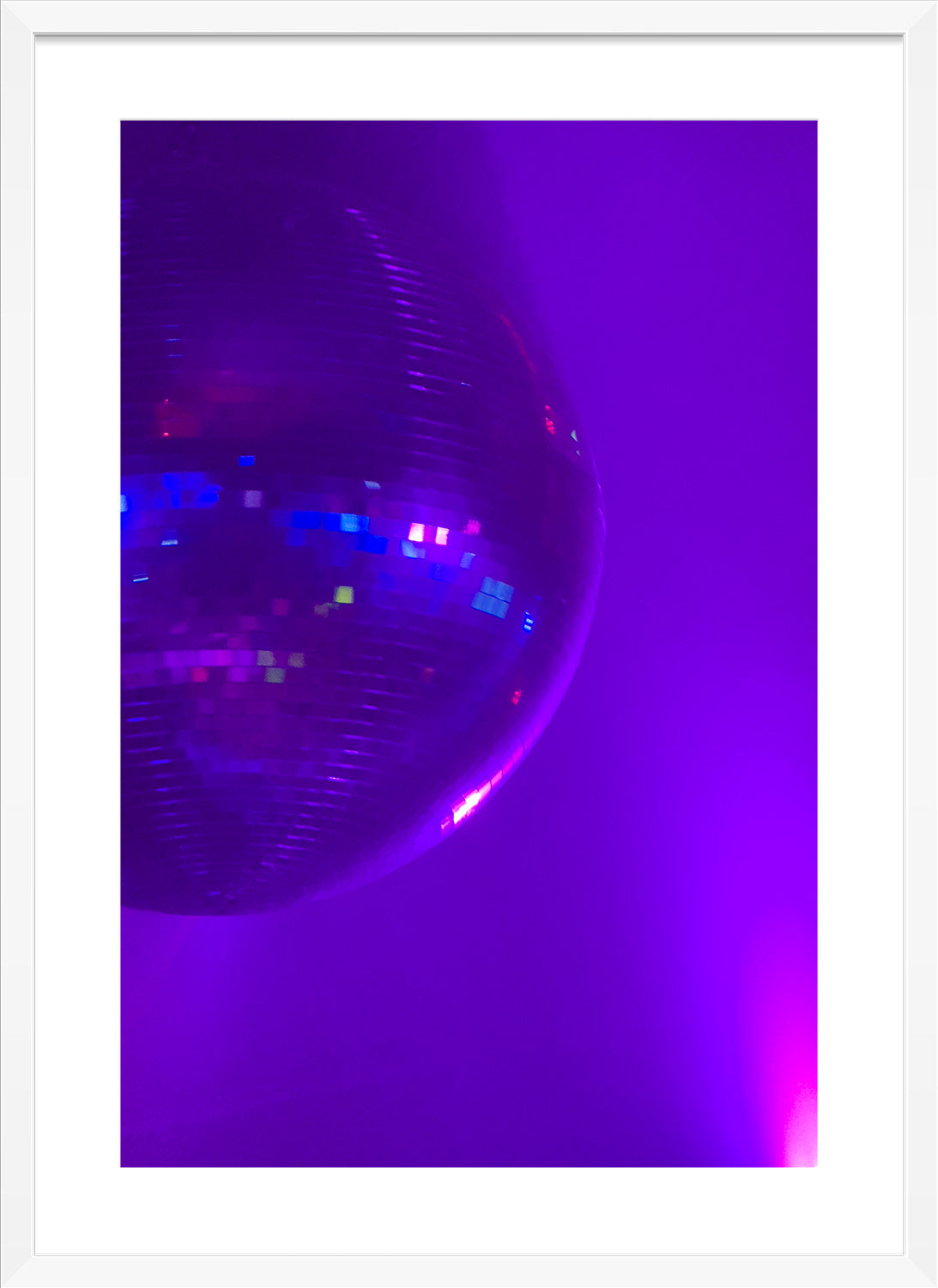 disco ball purple background print white frame