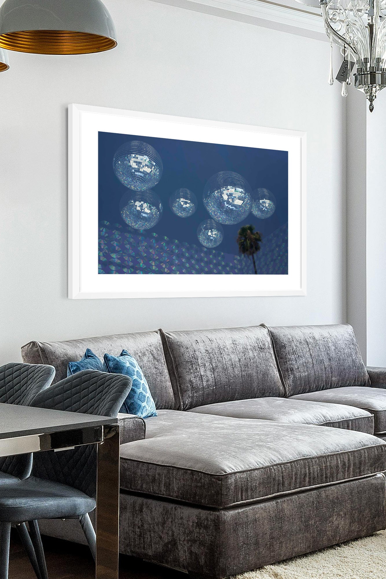 disco print in living room