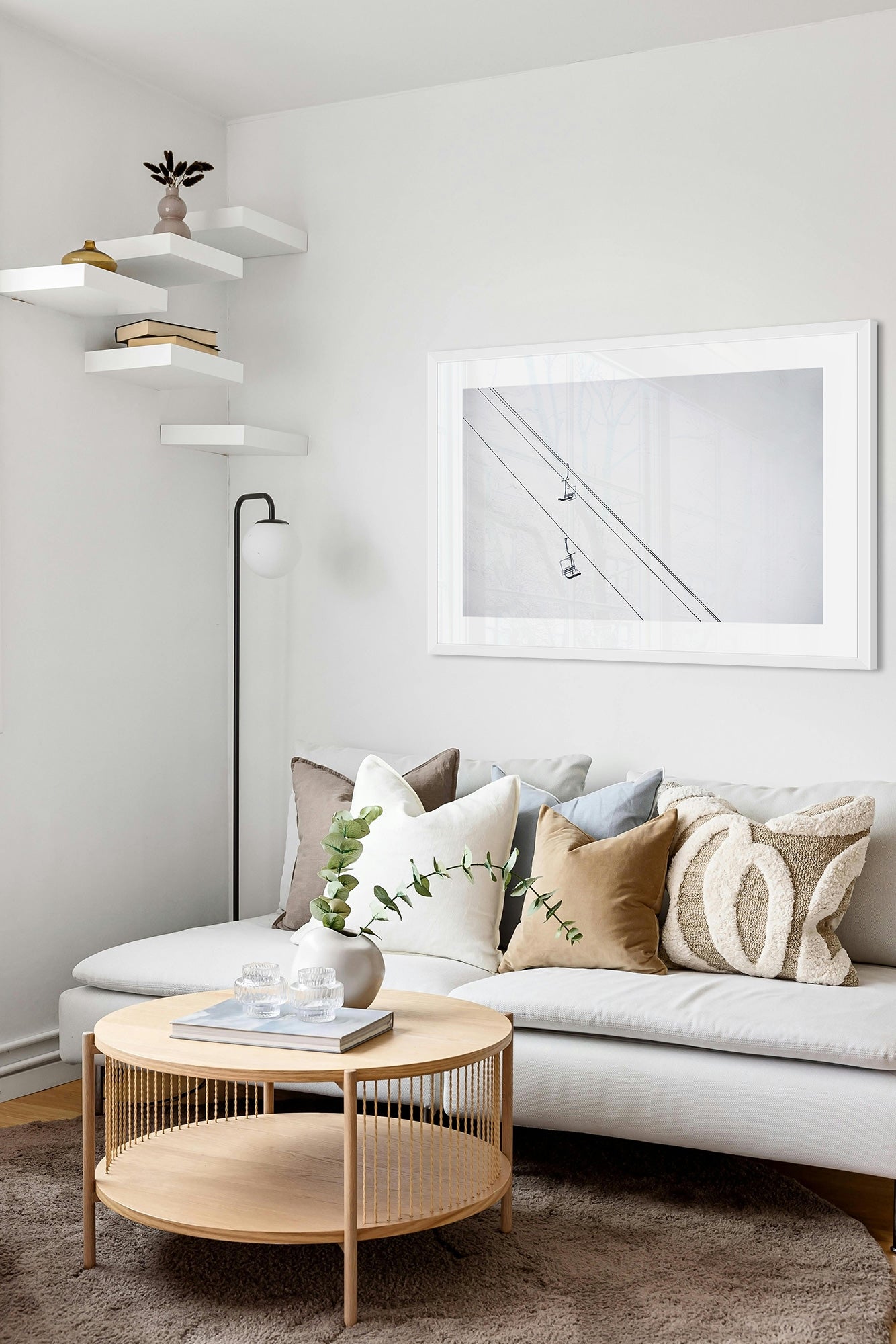 chair lift print in living room