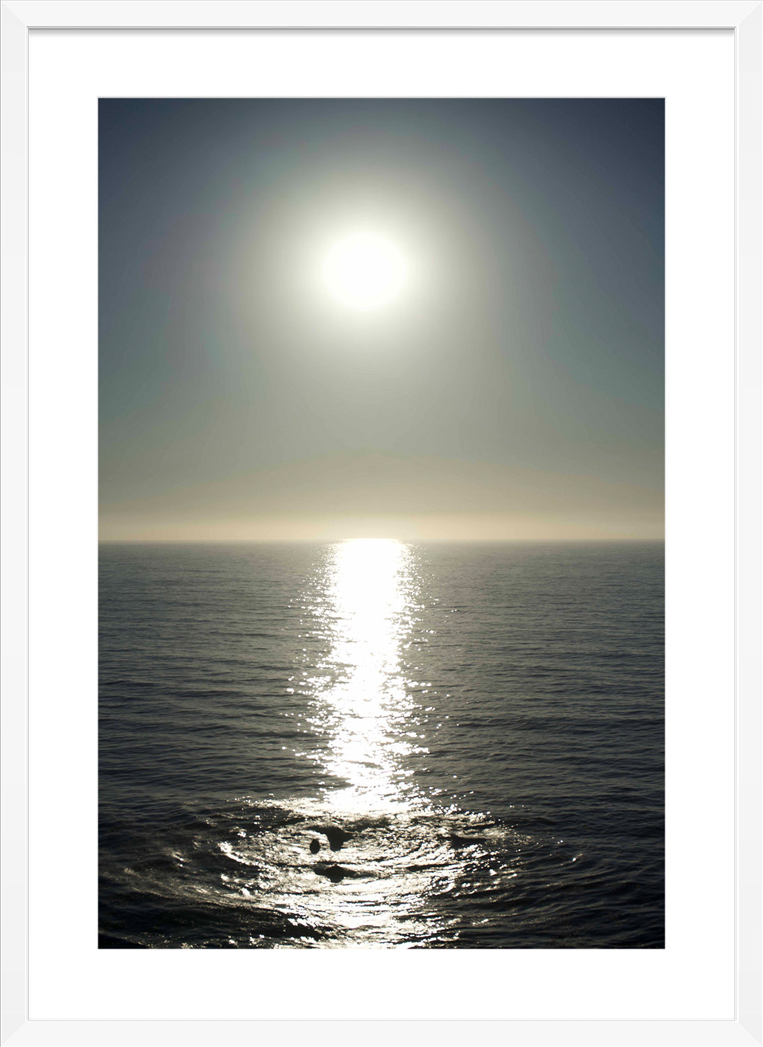 sun above ocean print white frame
