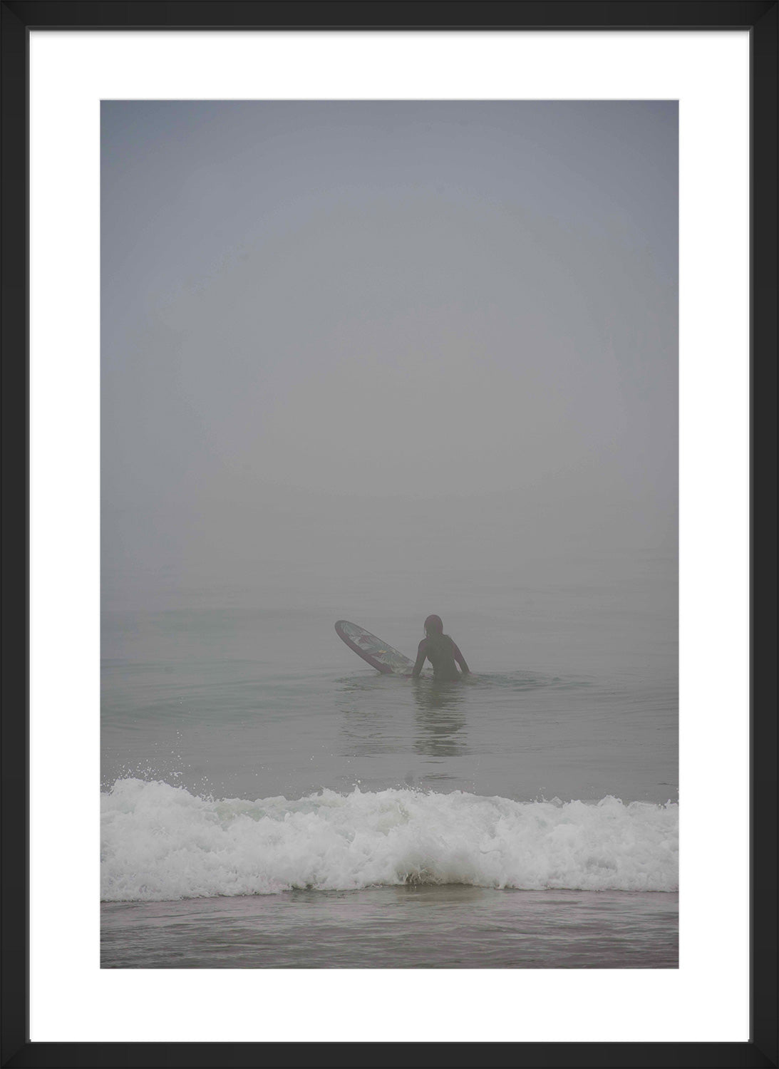 fog person surf ocean print black frame