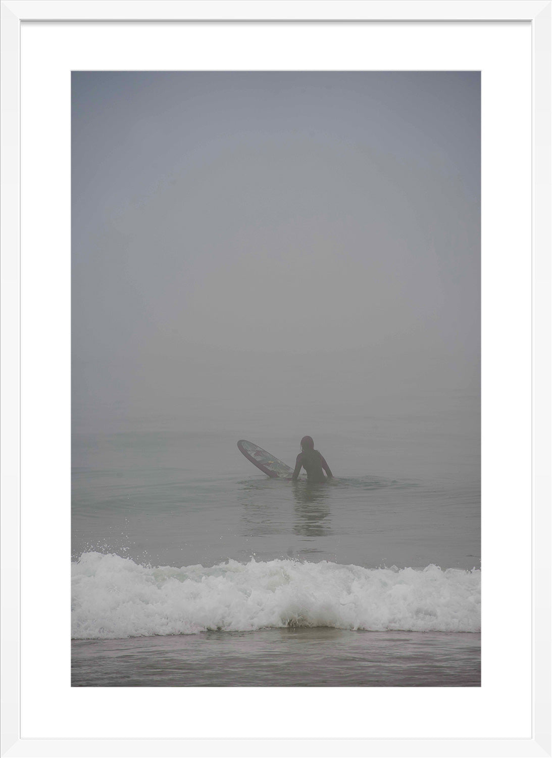 fog person surf ocean print white frame