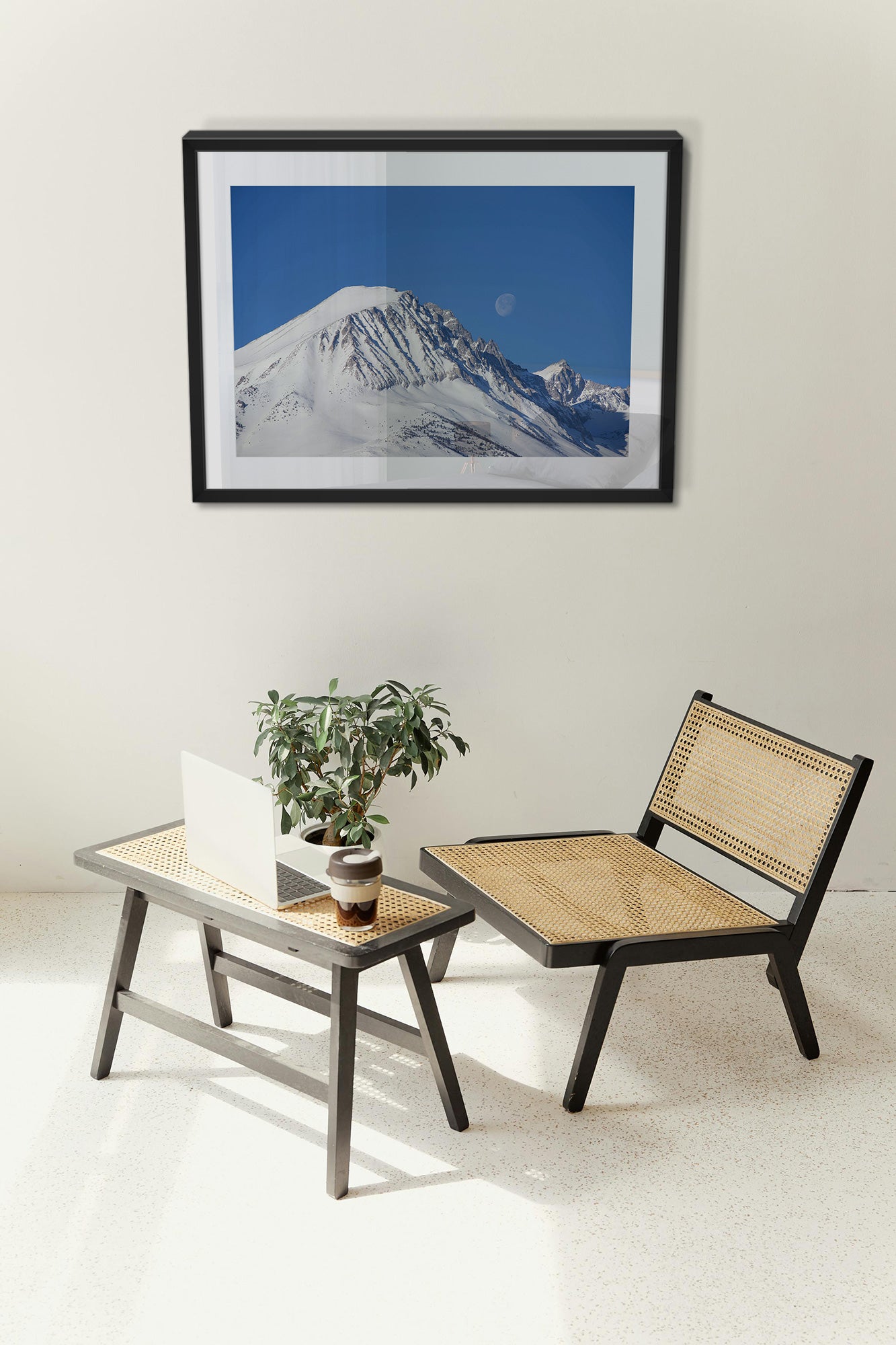 mountain print black frame lifestyle