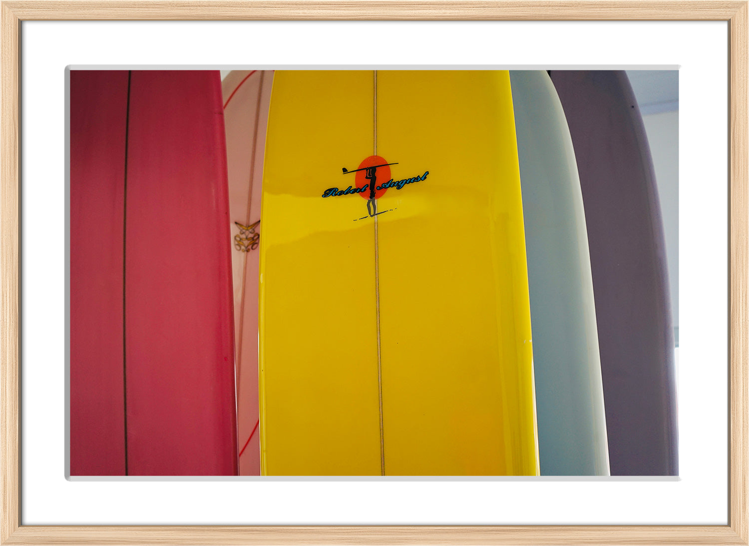 surfboard print wood frame