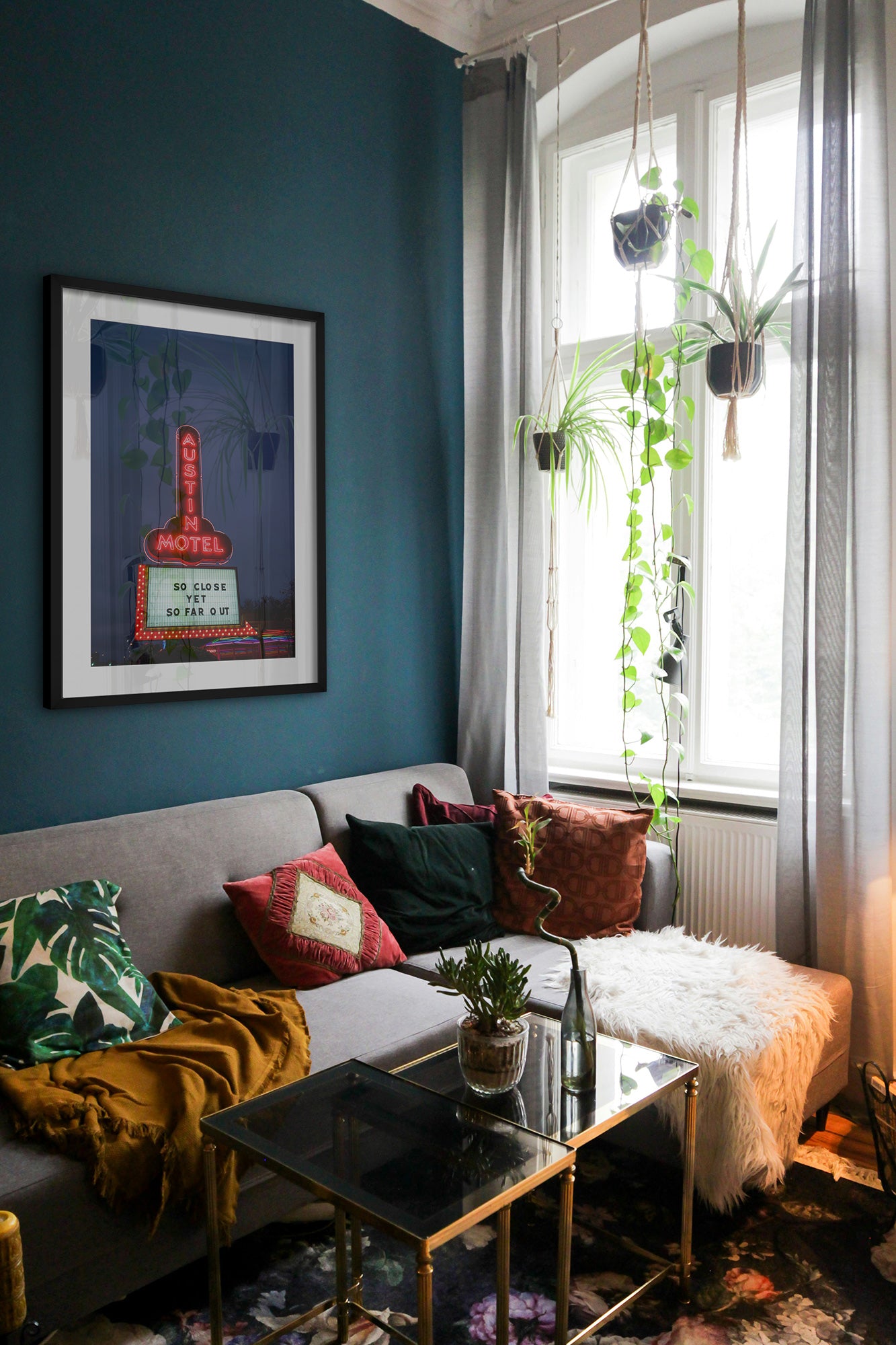 austin motel print black frame lifestyle